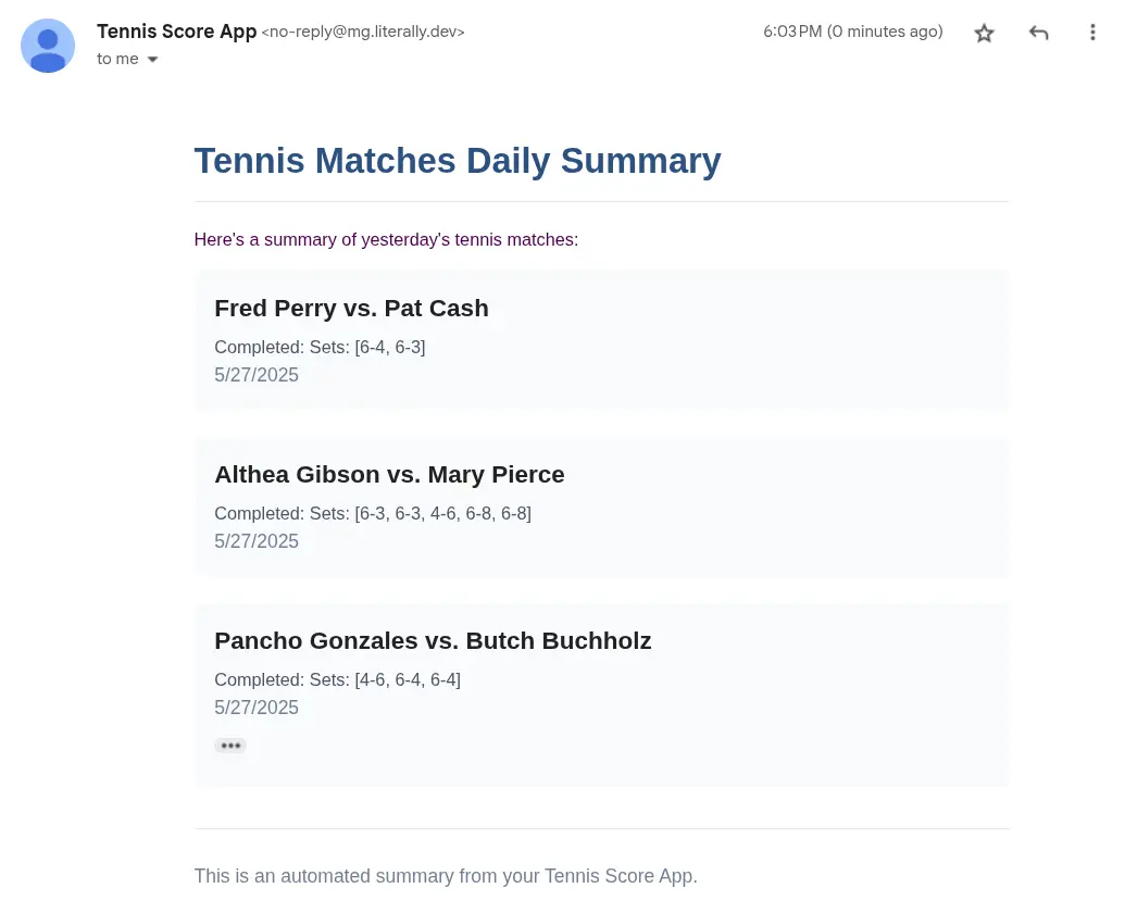 Email summary screenshot