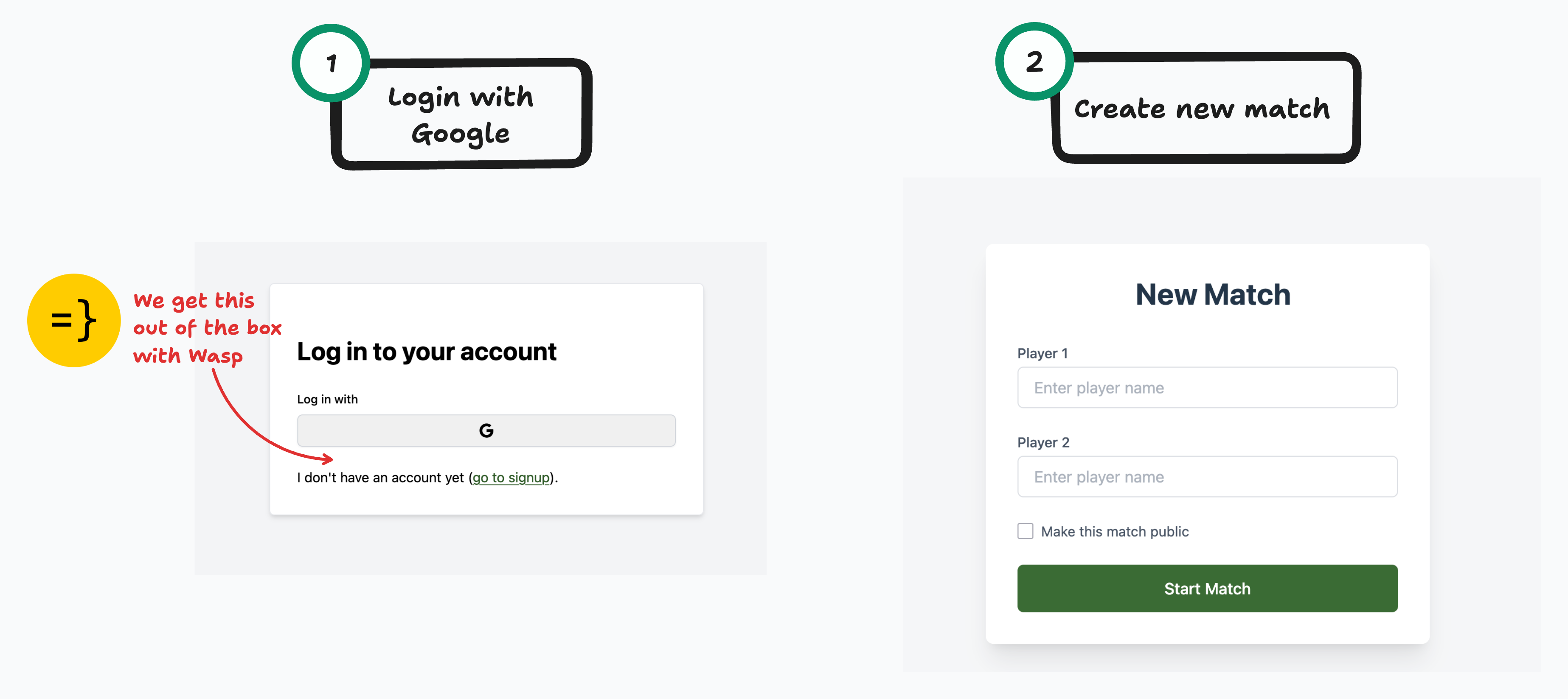 Match creation interface
